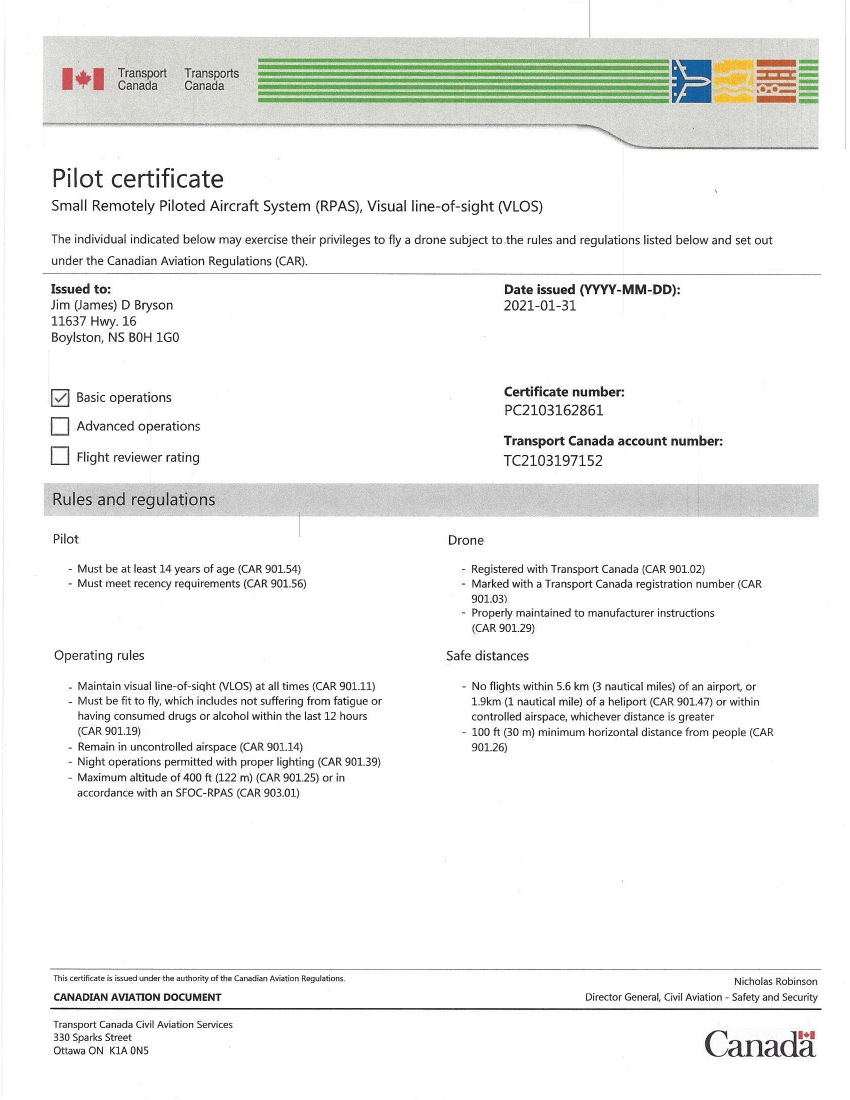 Pilot Certificate - Jim Bryson
