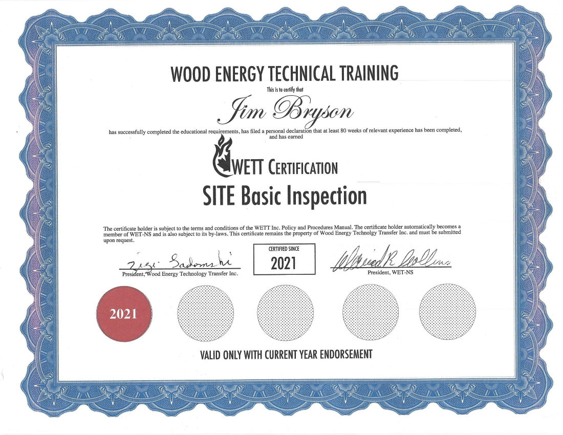 WETT Certificate - Jim Bryson