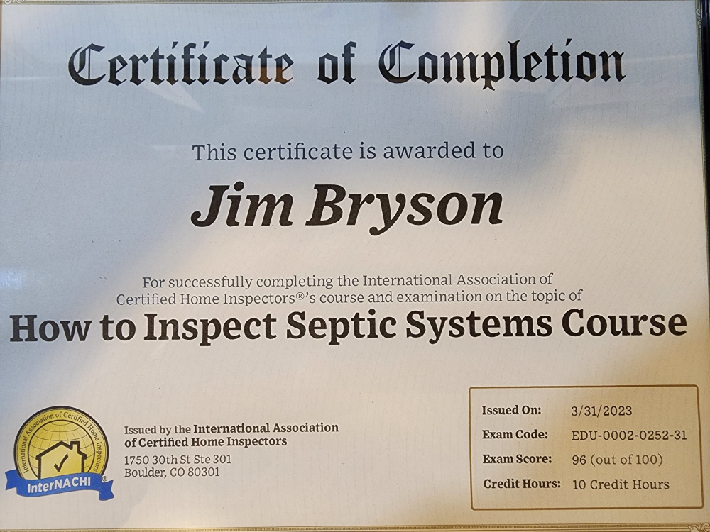 Septic Certificate - Jim Bryson